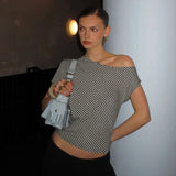 Striped Inclined Collar Crop Top Women | by Anwer Fancy | Worldwide Shipping