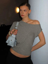 Striped Inclined Collar Crop Top Women | by Anwer Fancy | Worldwide Shipping