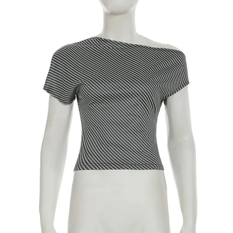 Striped Inclined Collar Crop Top Women | by Anwer Fancy | Worldwide Shipping