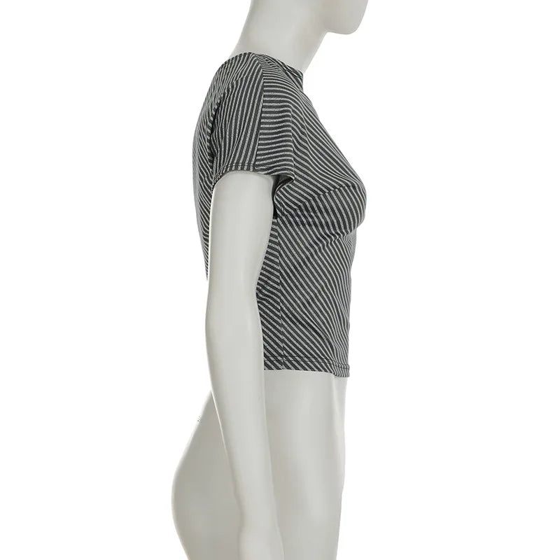 Striped Inclined Collar Crop Top Women | by Anwer Fancy | Worldwide Shipping