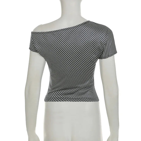 Striped Inclined Collar Crop Top Women | by Anwer Fancy | Worldwide Shipping