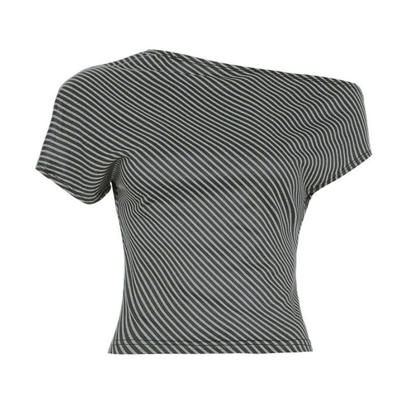 Striped Inclined Collar Crop Top Women | by Anwer Fancy | Worldwide Shipping