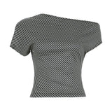 Striped Inclined Collar Crop Top Women | by Anwer Fancy | Worldwide Shipping