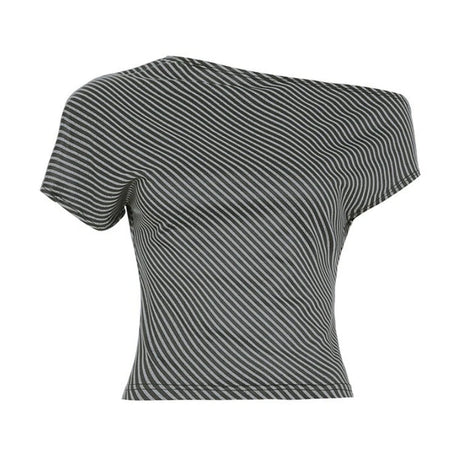 Striped Inclined Collar Crop Top Women | by Anwer Fancy | Worldwide Shipping