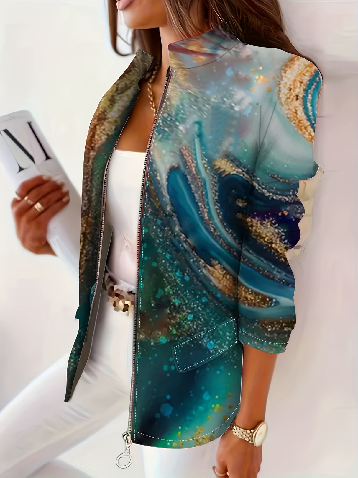 Women'S Fashion Marble Print Blazer