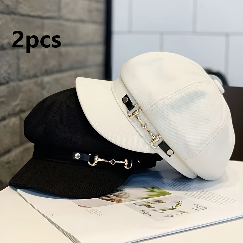 2 Chic Black and White Classic Berets