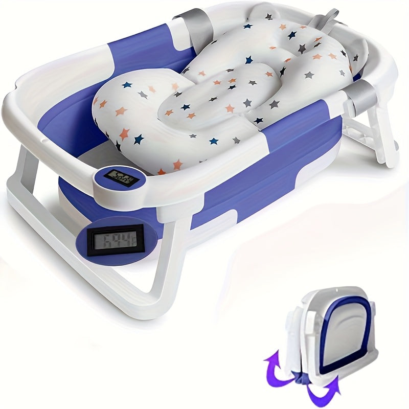 Portable Folding Baby Bath with Soft Pad and Thermometer