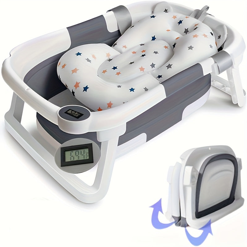 Portable Folding Baby Bath with Soft Pad and Thermometer