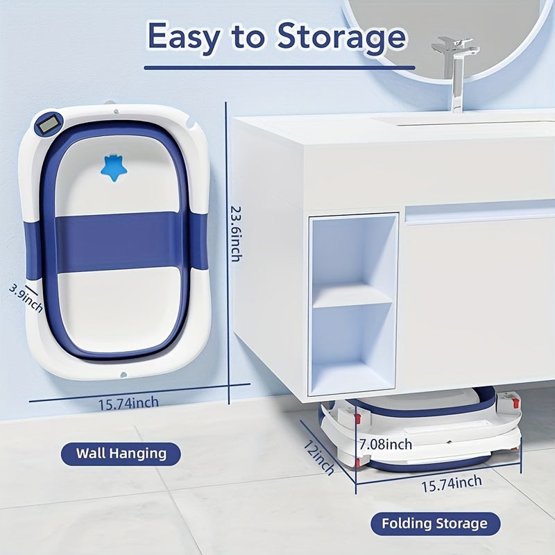 Portable Folding Baby Bath with Soft Pad and Thermometer