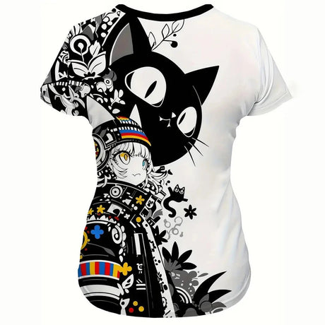 Women’s Cartoon Cat Oversized T-Shirt | by Anwer Fancy | Worldwide Shipping