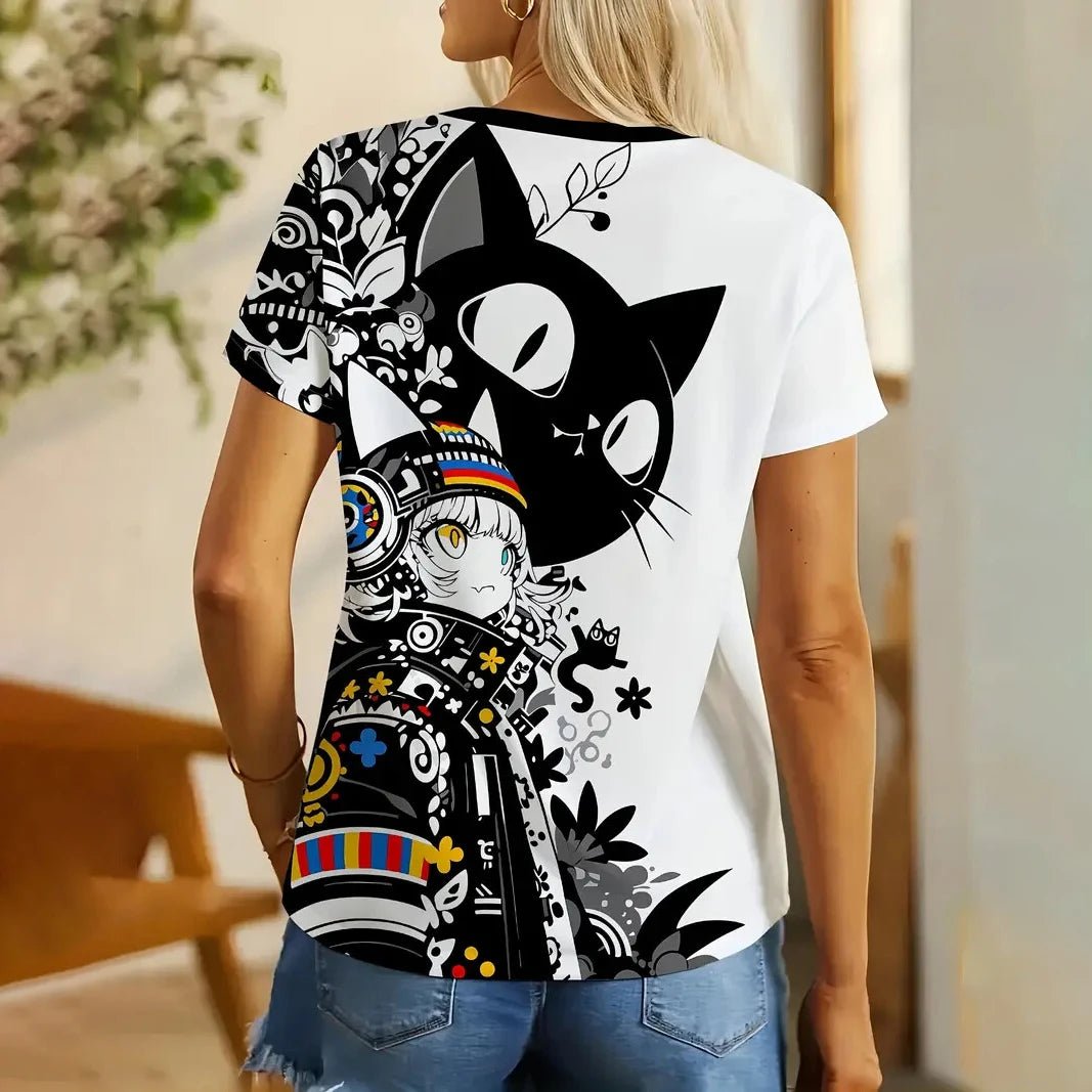 Women’s Cartoon Cat Oversized T-Shirt | by Anwer Fancy | Worldwide Shipping