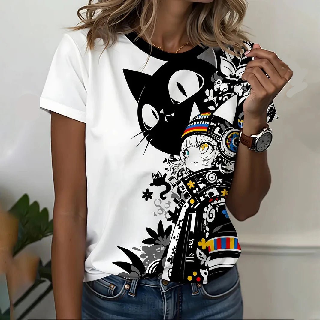 Women’s Cartoon Cat Oversized T-Shirt | by Anwer Fancy | Worldwide Shipping