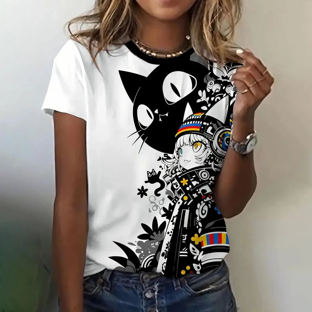 Women’s Cartoon Cat Oversized T-Shirt | by Anwer Fancy | Worldwide Shipping