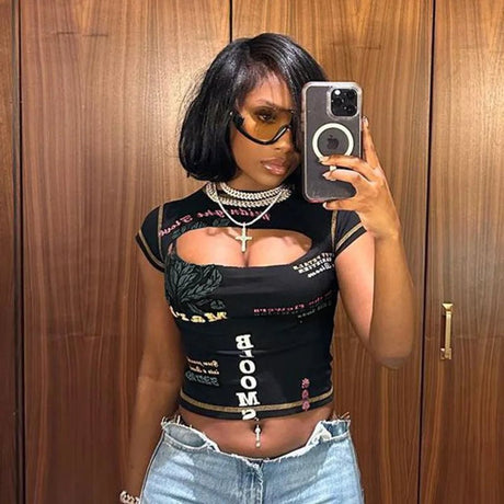Women’s Graphic Hollow Out Crop Top | by Anwer Fancy | Worldwide Shipping