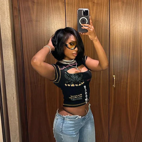 Women’s Graphic Hollow Out Crop Top | by Anwer Fancy | Worldwide Shipping