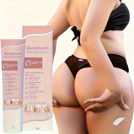 West&Month Plump Up Cream packaging with model applying cream for enhancing skin moisture and plumpness.